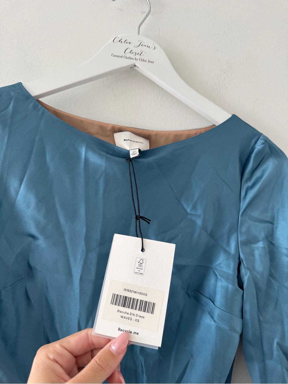 REFORMATION Blanche Silk Dress in Waves - Picture 6 of 7